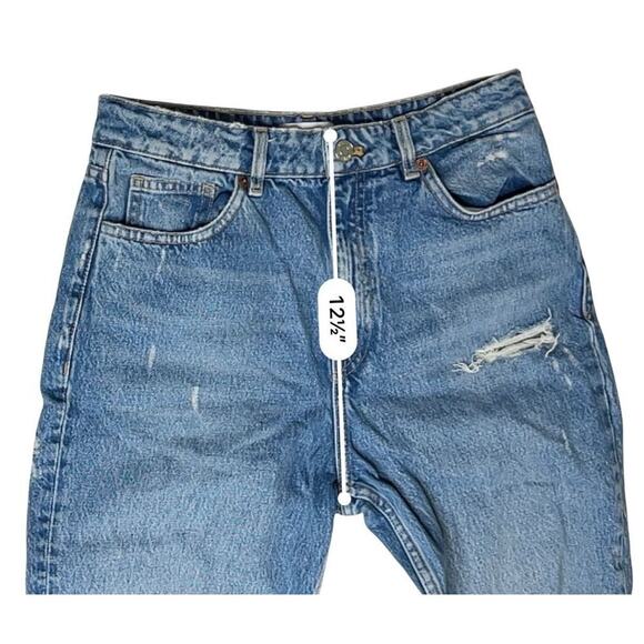 Zara Ripped Destroyed Distressed Blue Jeans sz 8 High Rise Mom Jeans Classic Fit - Picture 5 of 10